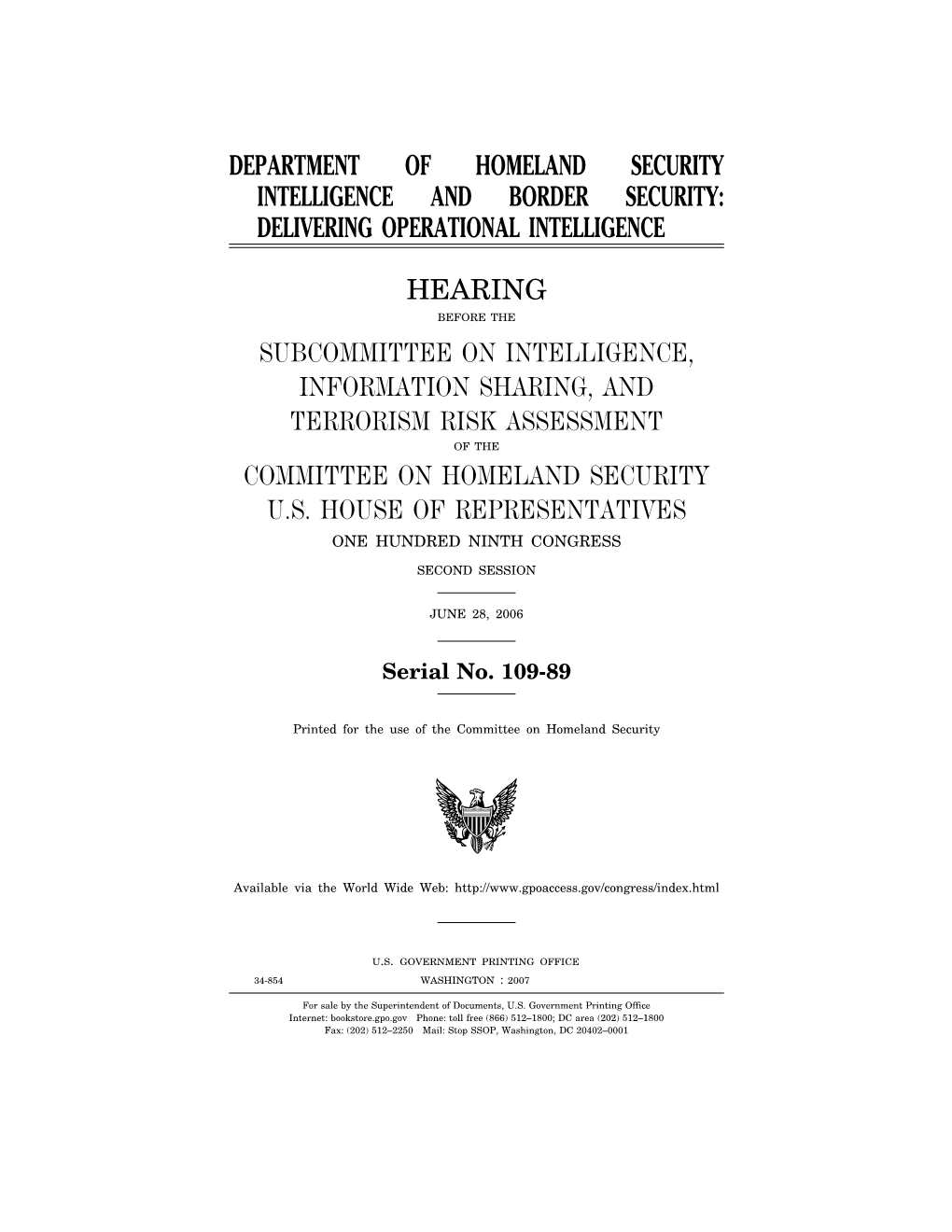 Department of Homeland Security Intelligence and Border Security: Delivering Operational Intelligence