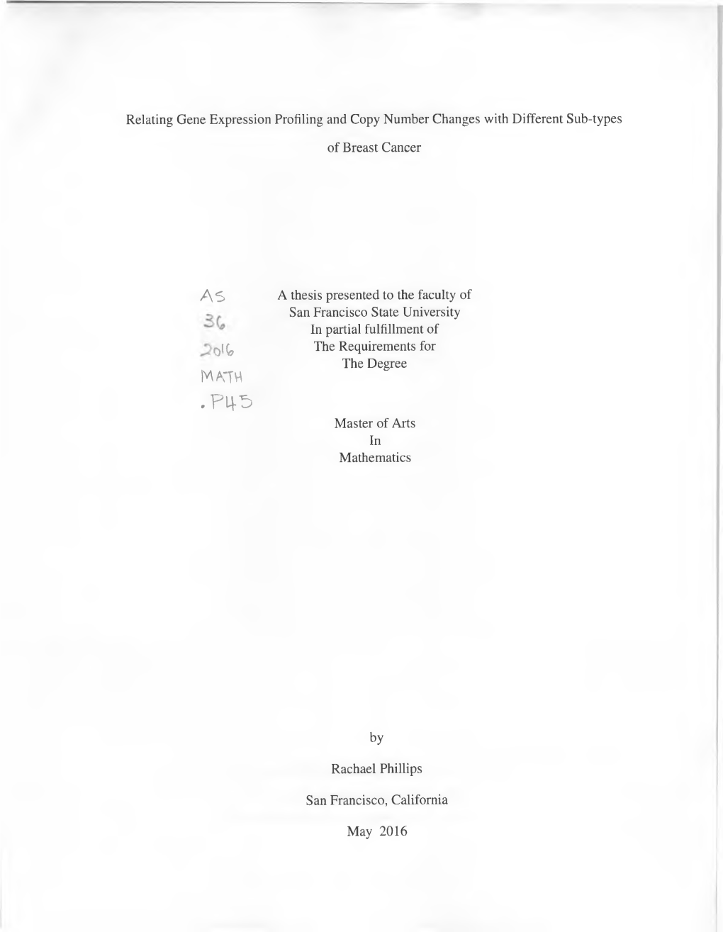 Relating Gene Expression Profiling and Copy Number Changes with Different Sub-Types