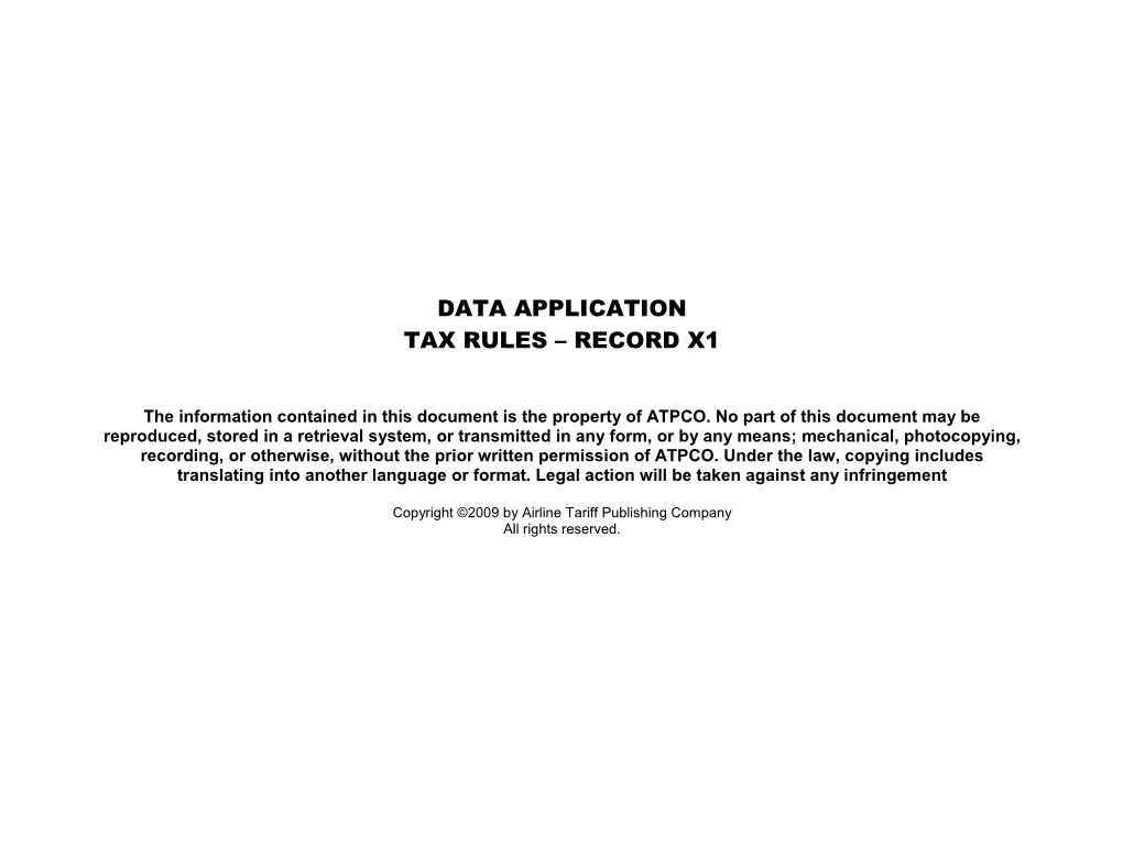 Data Application for Tax Rules - Record X1