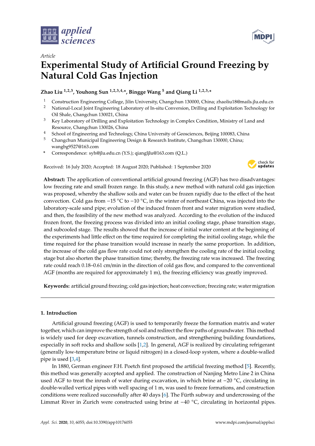 Experimental Study of Artificial Ground Freezing by Natural Cold Gas