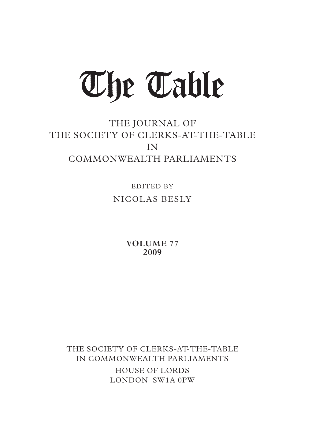 The Table, Volume 77, 2009