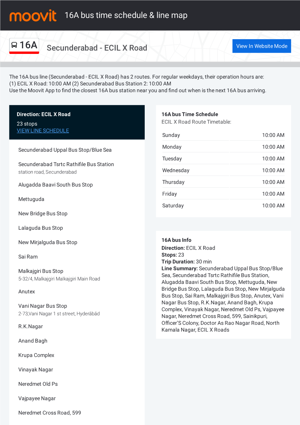 16A Bus Time Schedule & Line Route