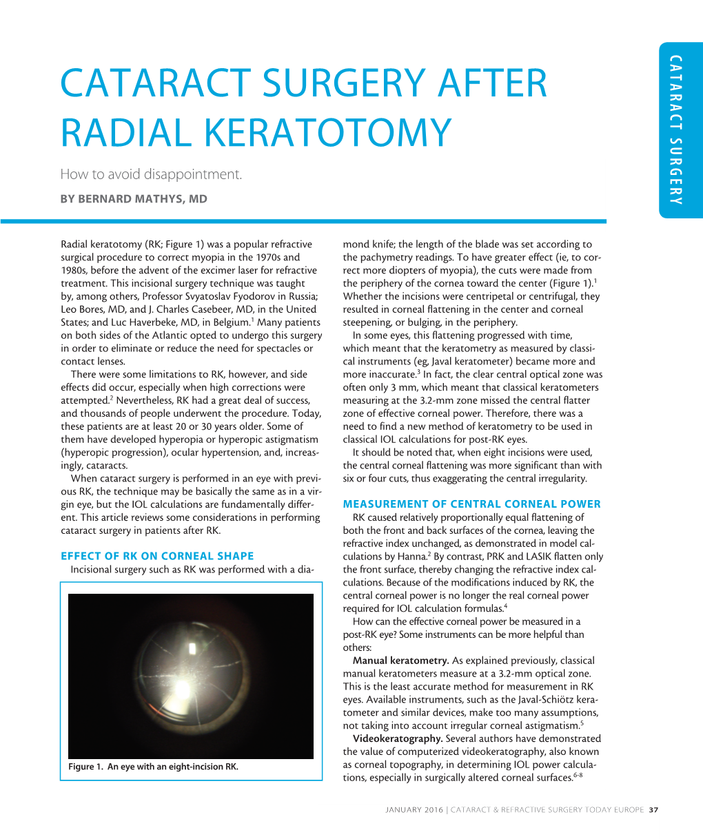 CATARACT SURGERY AFTER RADIAL KERATOTOMY How to Avoid Disappointment