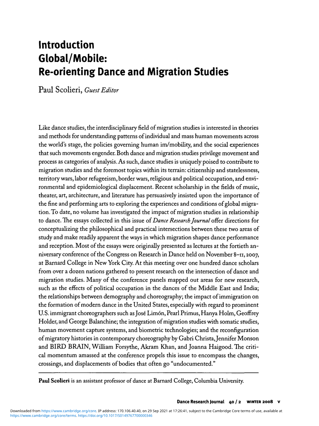 Re-Orienting Dance and Migration Studies