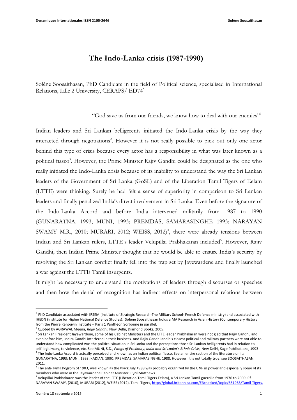 The Indo-Lanka Crisis (1987-1990)