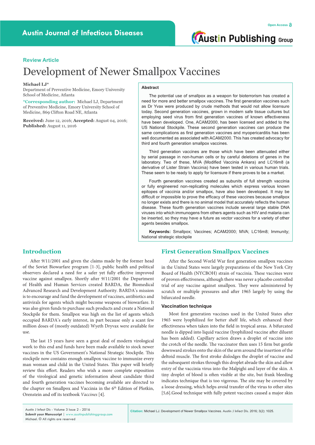 Development of Newer Smallpox Vaccines