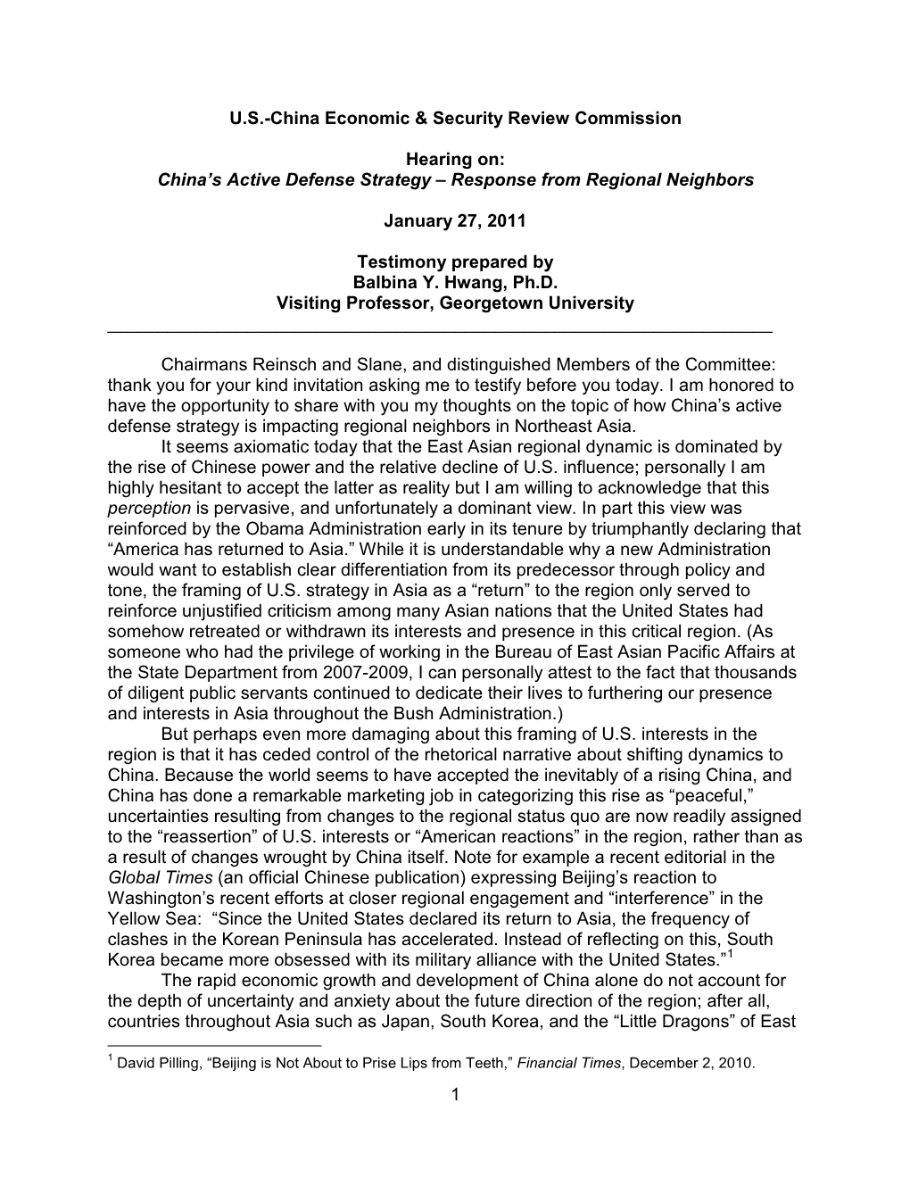 1 U.S.-China Economic & Security Review Commission Hearing On