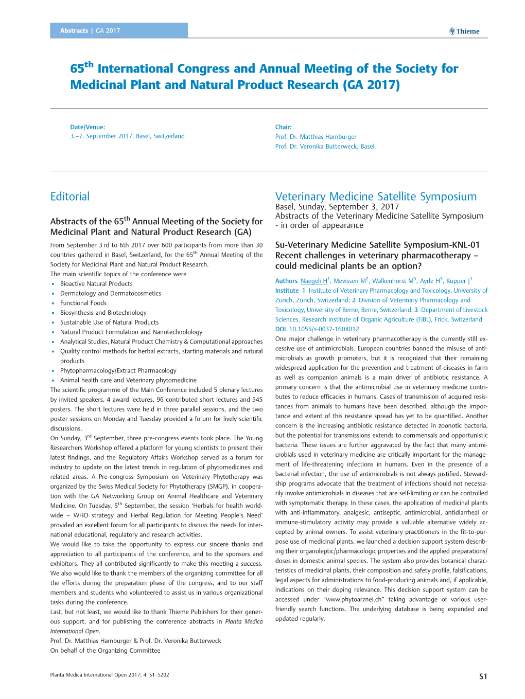 65Th International Congress and Annual Meeting of the Society for Medicinal Plant and Natural Product Research (GA 2017)