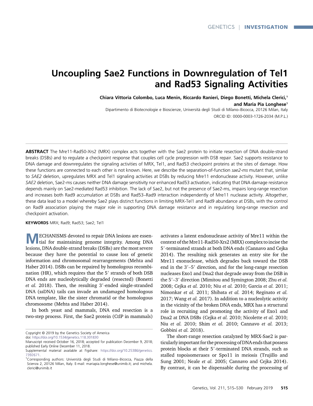 Uncoupling Sae2 Functions in Downregulation of Tel1 and Rad53 Signaling Activities