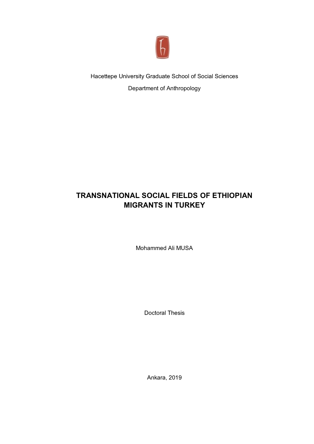 Transnational Social Fields of Ethiopian Migrants in Turkey