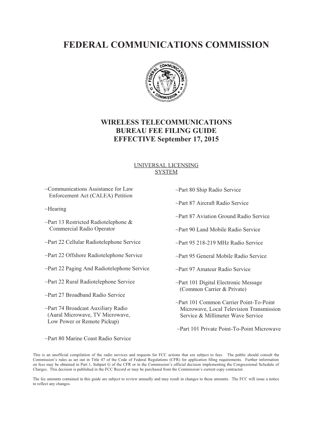 Wireless Telecommunications Bureau Fee Filingguide