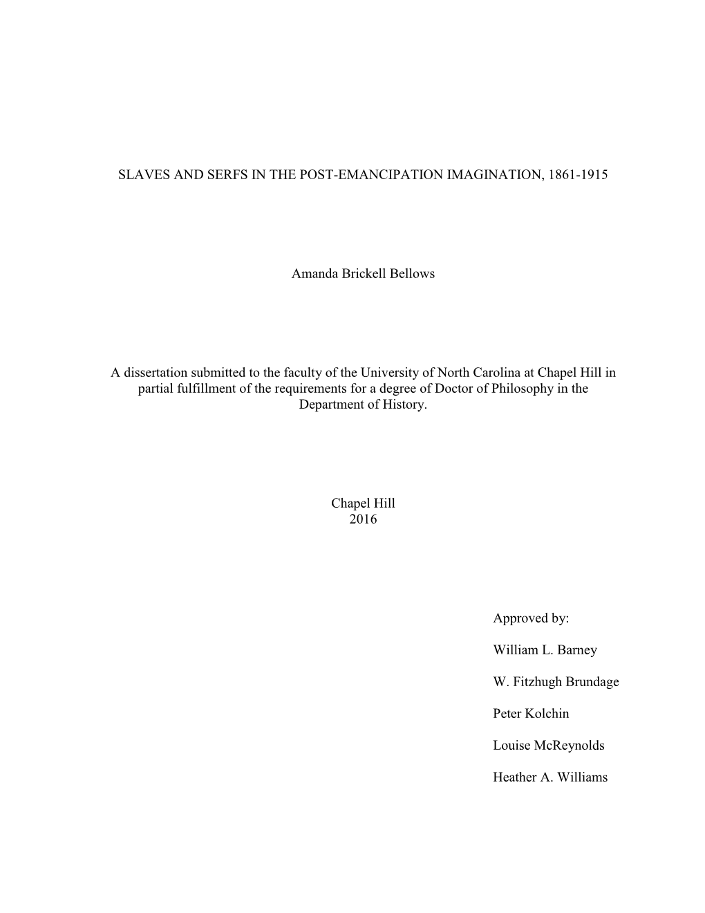 Slaves and Serfs in the Post-Emancipation Imagination, 1861-1915