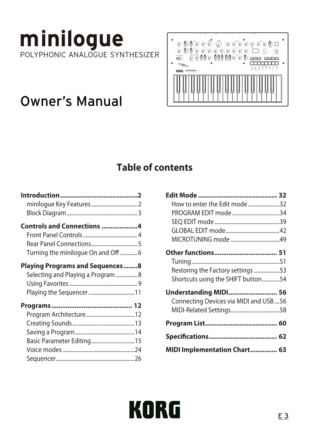 Minilogue Owner's Manual