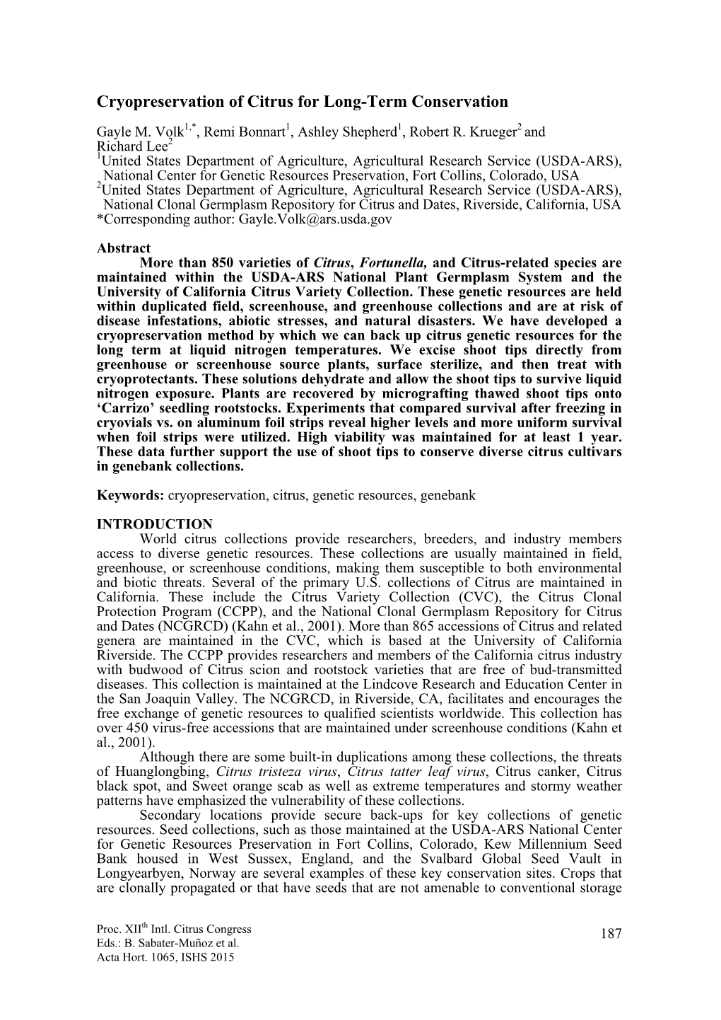 Cryopreservation of Citrus for Long-Term Conservation