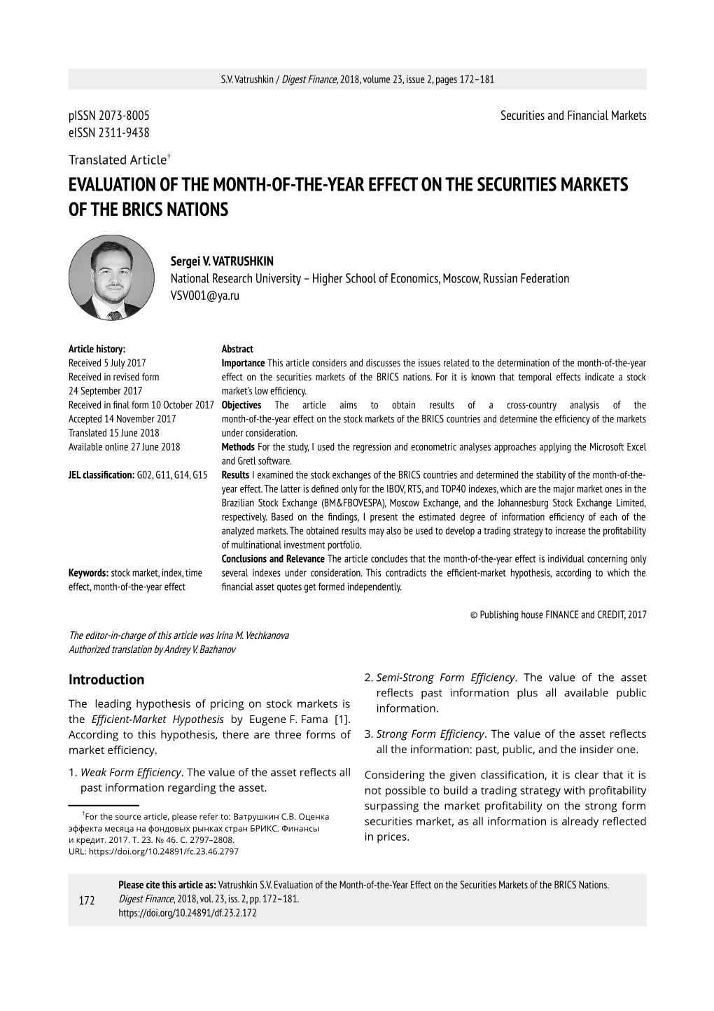 Evaluation of the Month-Of-The-Year Effect on the Securities Markets of the Brics Nations