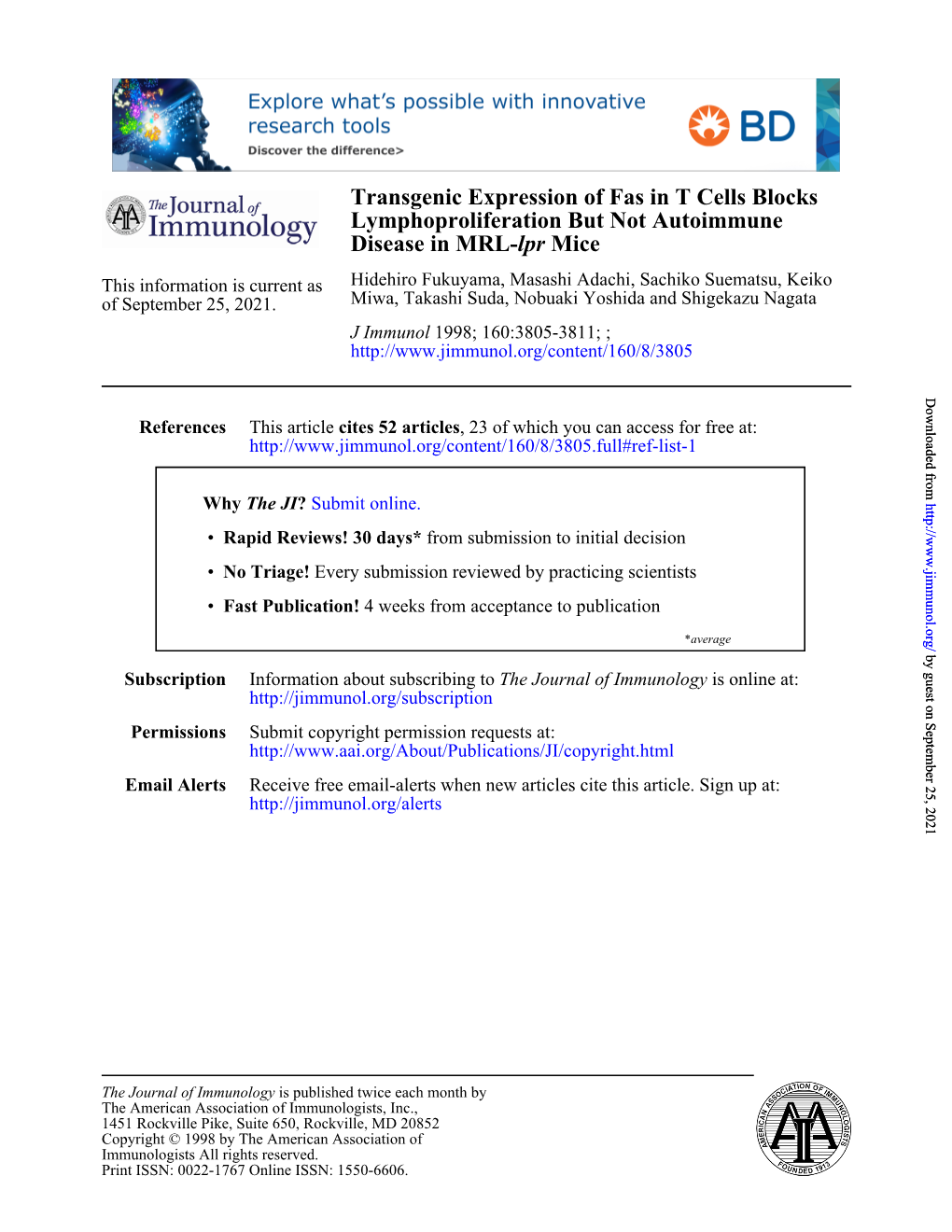 Mice Lpr Disease in MRL- Lymphoproliferation but Not Autoimmune Transgenic Expression of Fas in T Cells Blocks