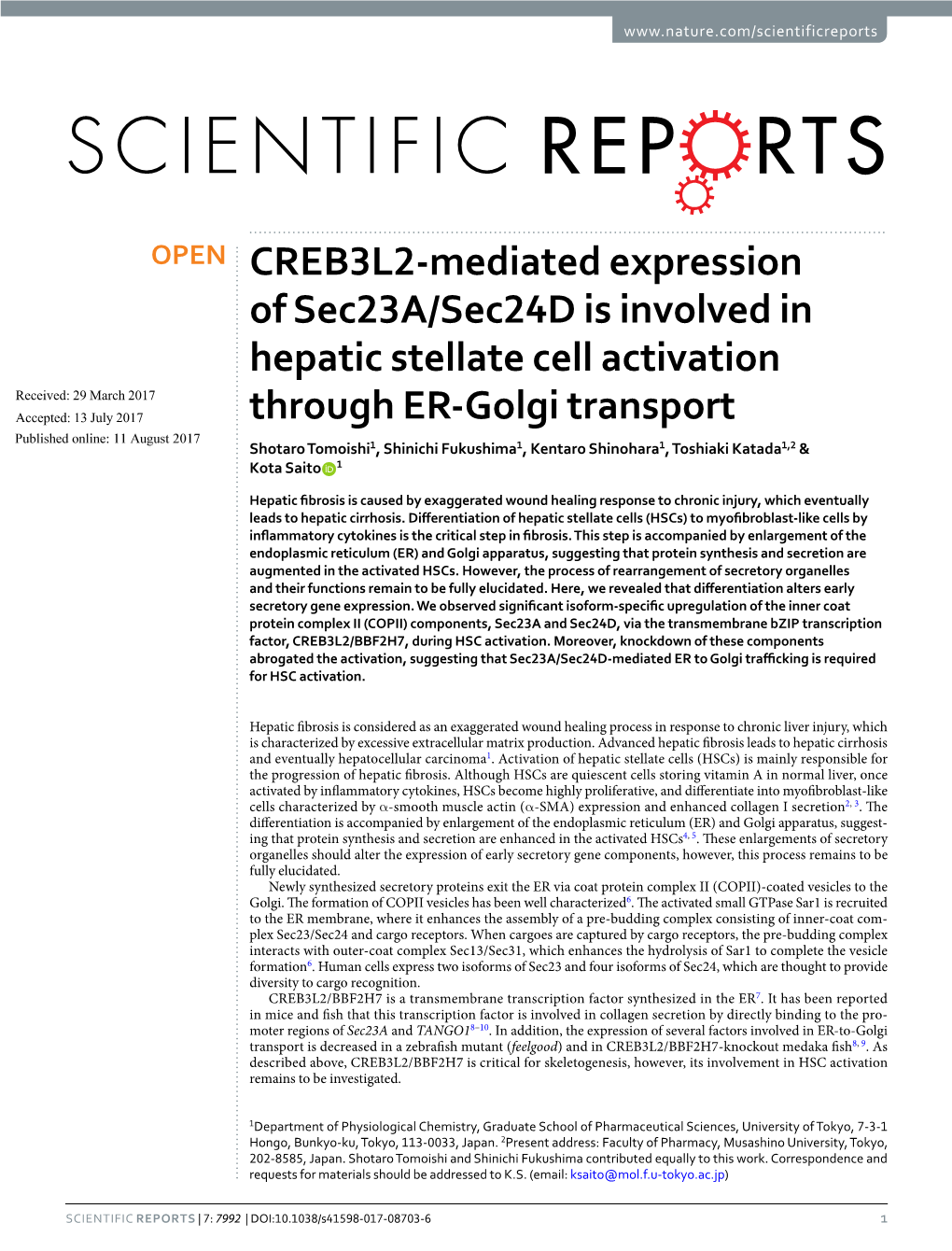 CREB3L2-Mediated Expression of Sec23a/Sec24d Is Involved In