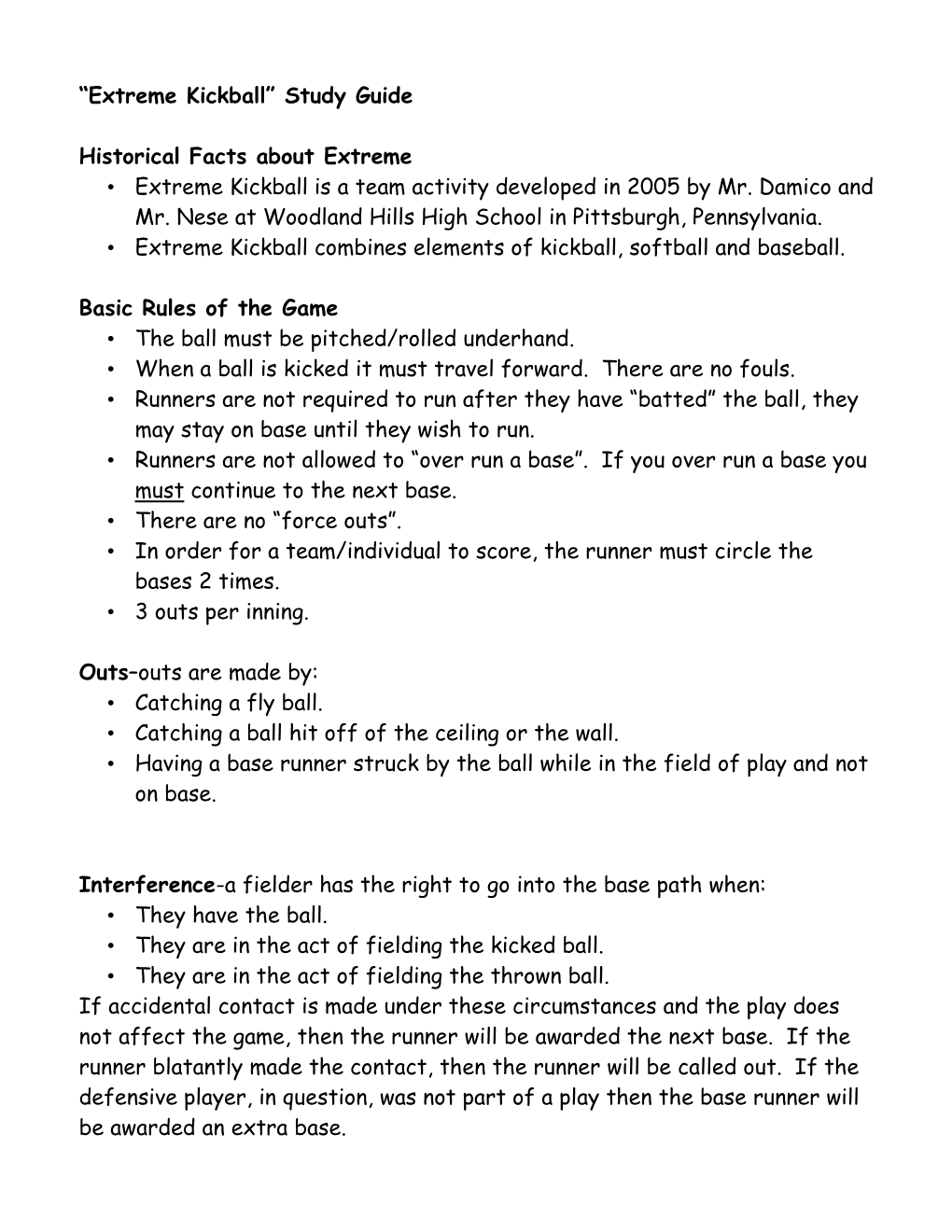 Study Guide-Extreme Kickball