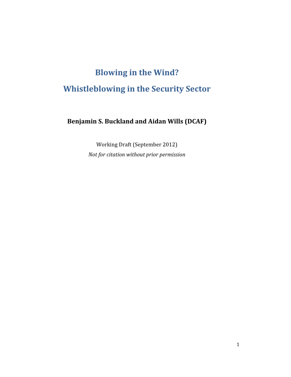 Whistleblowing in the Security Sector