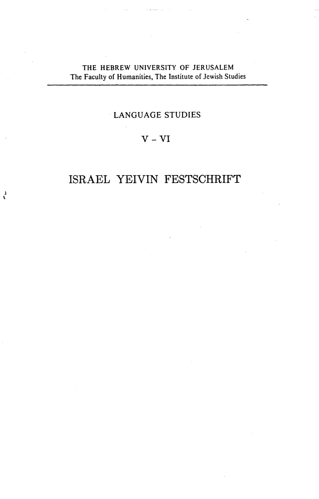 Israel Yeivin Festschrift Language Studies