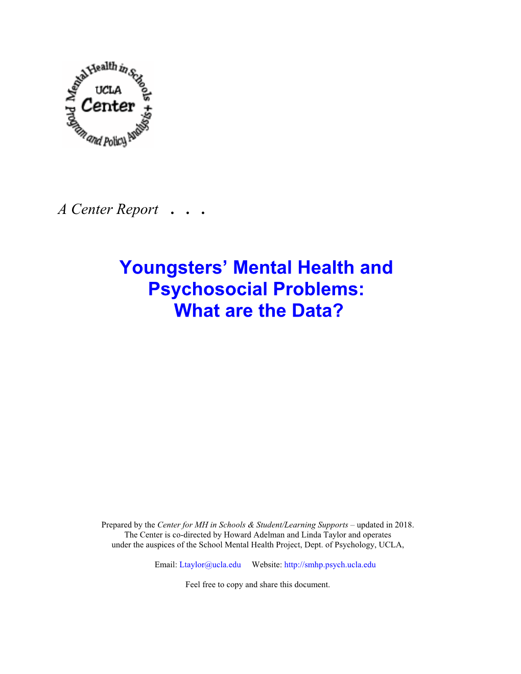 Youngsters' Mental Health and Psychosocial Problems