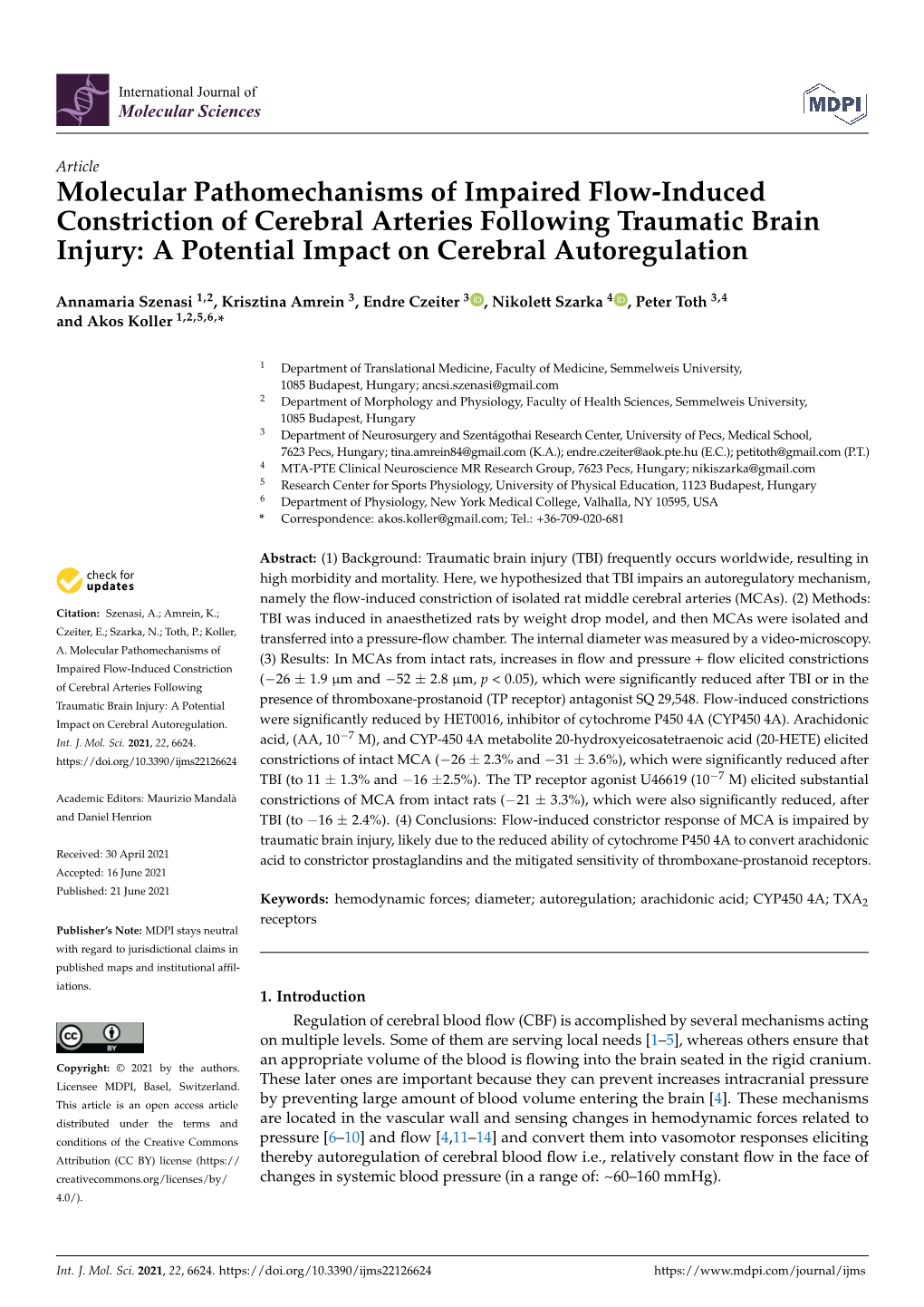 Molecular Pathomechanisms of Impaired Flow-Induced Constriction of Cerebral Arteries Following Traumatic Brain Injury: a Potential Impact on Cerebral Autoregulation