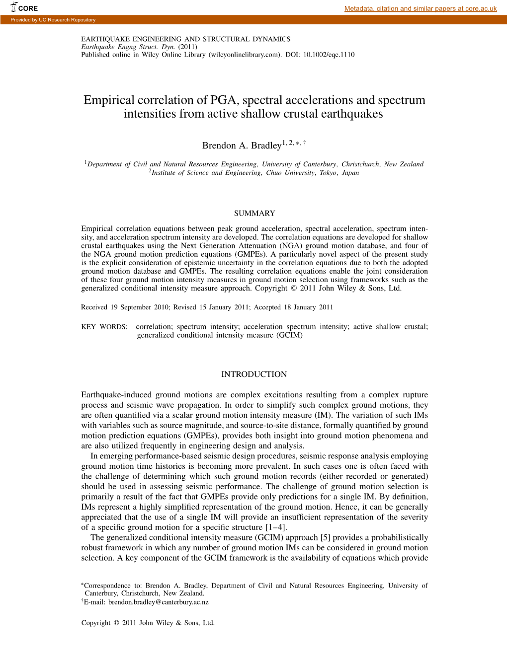 Empirical Correlation of PGA, Spectral Accelerations and Spectrum Intensities from Active Shallow Crustal Earthquakes