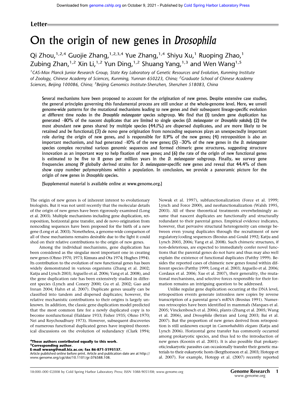 On the Origin of New Genes in Drosophila