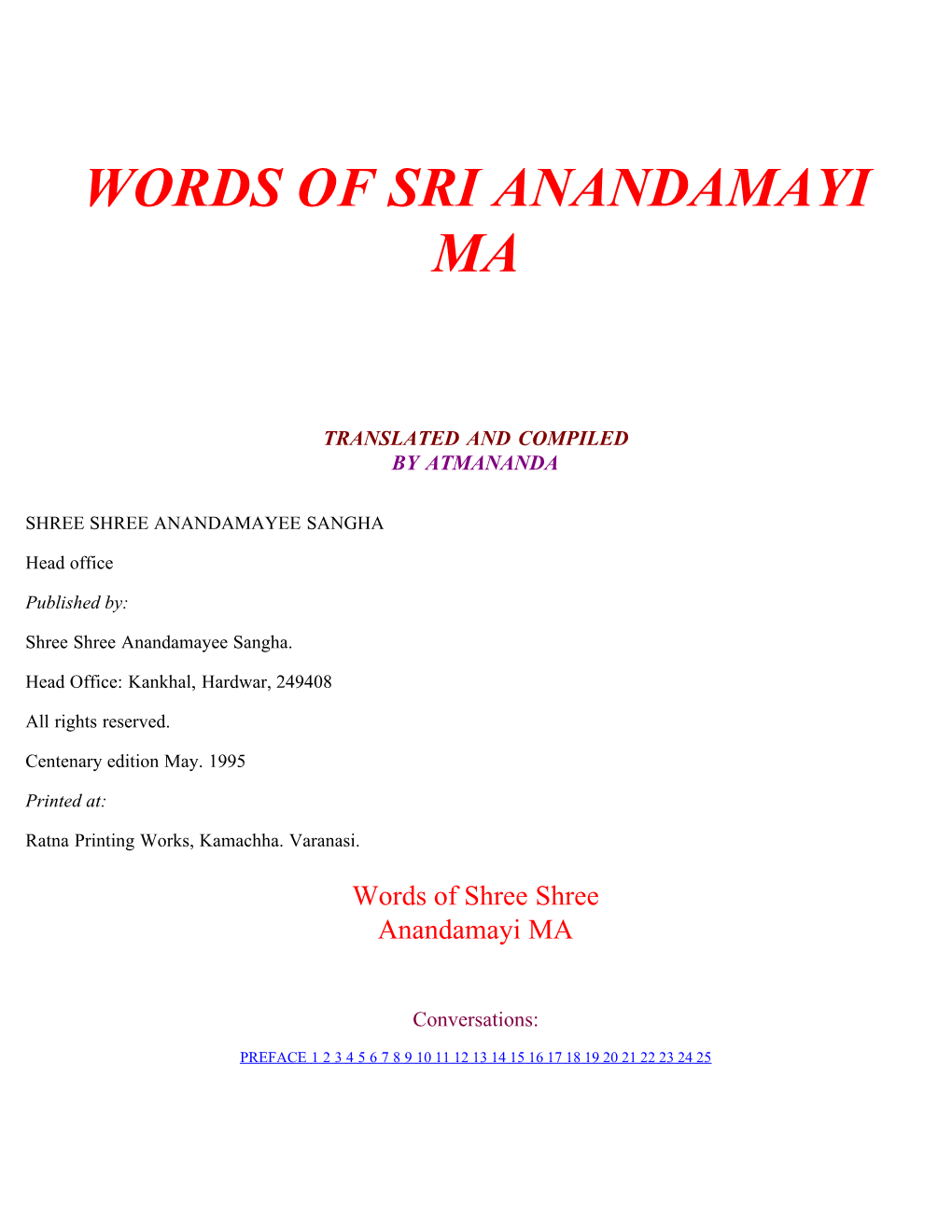 Words of Sri Anandamayi Ma