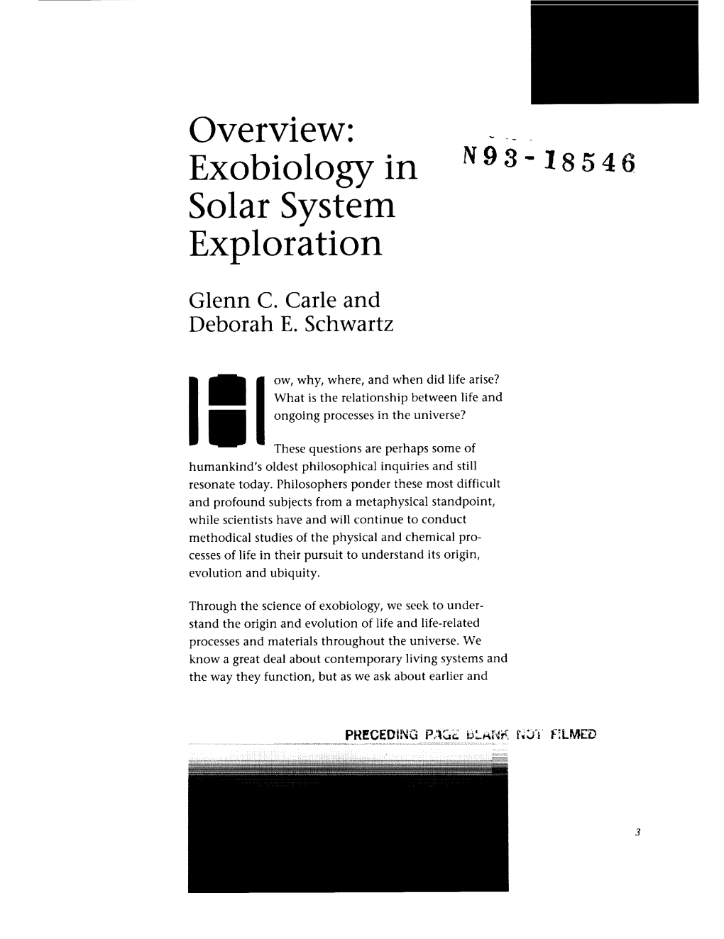 Overview: Exobiology in Solar System Exploration