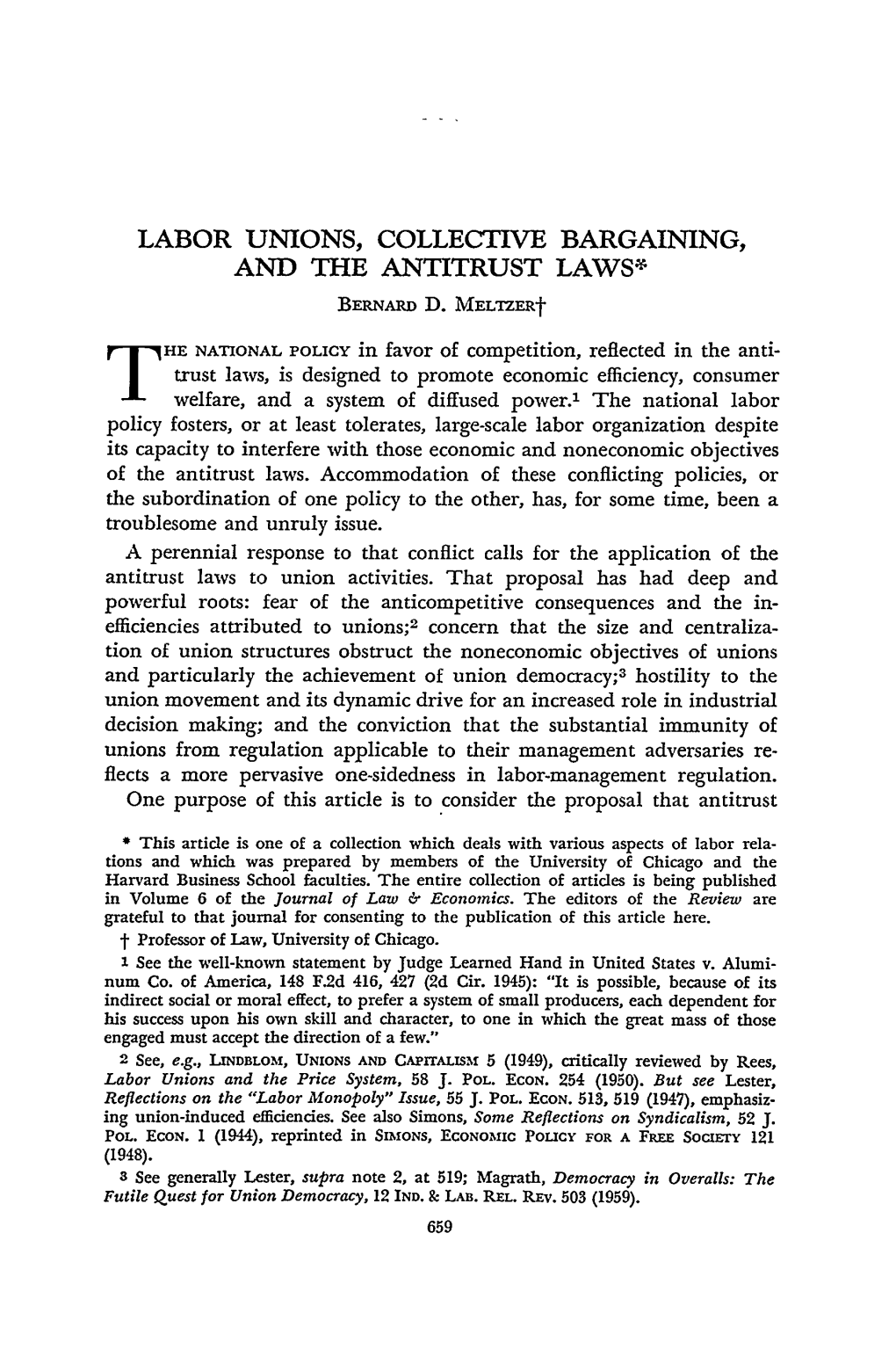 Labor Unions, Collective Bargaining, and the Antitrust Laws*