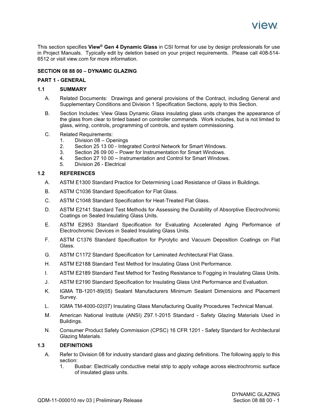 Dynamic Glazing 08-88-00- Glazing