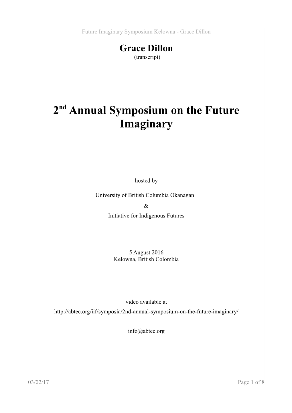 2Nd Annual Symposium on the Future Imaginary