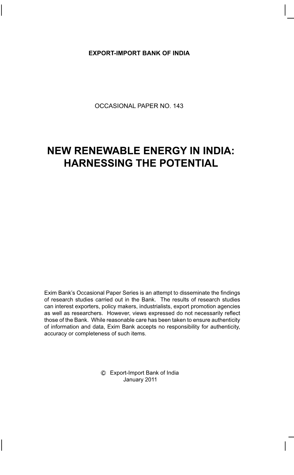 New Renewable Energy in India: Harnessing the Potential