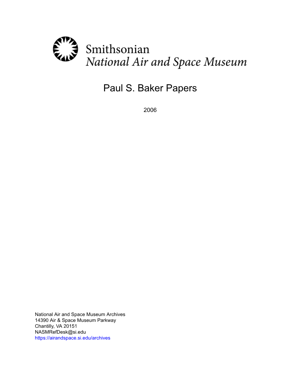 Paul S. Baker Papers