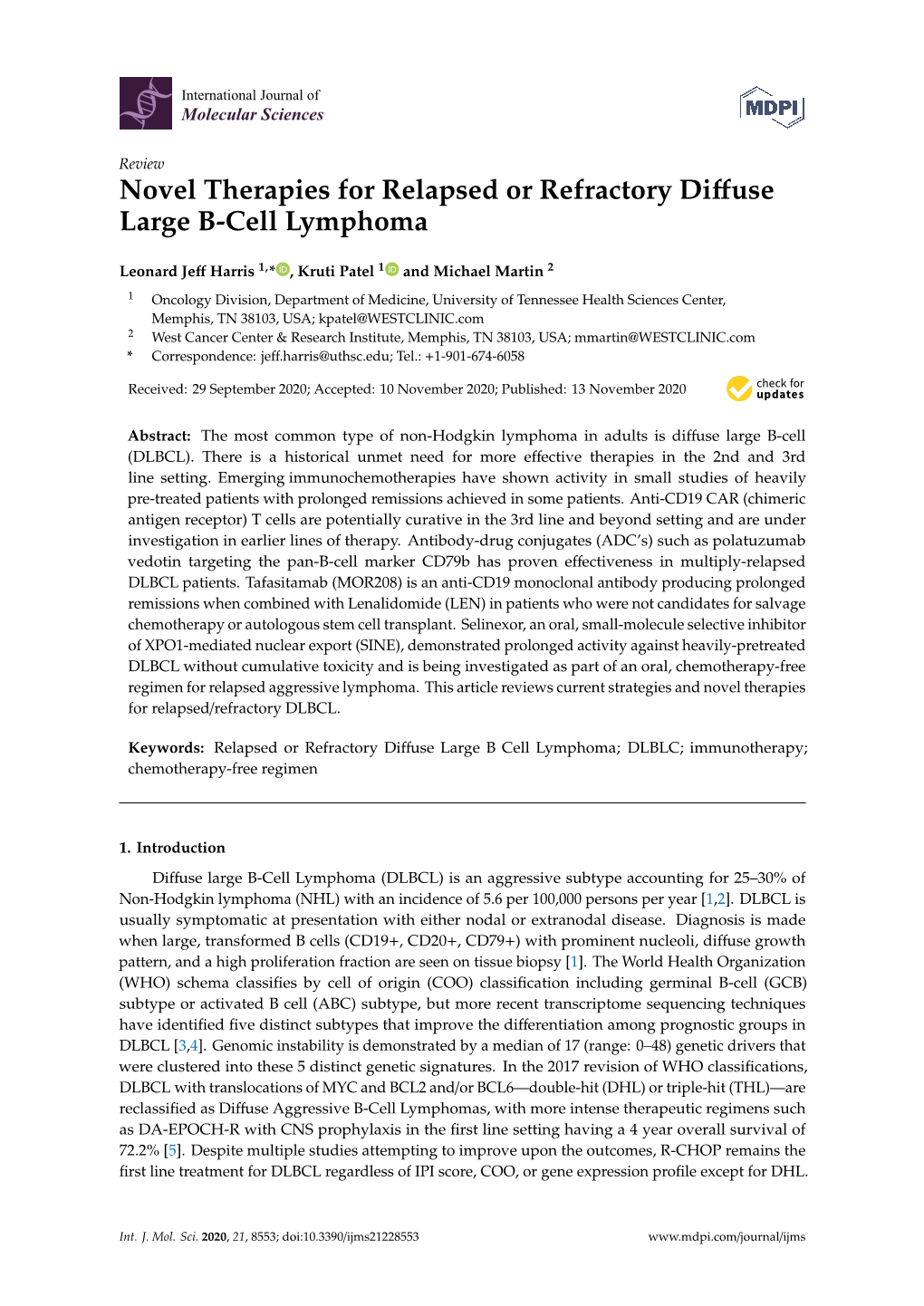 Novel Therapies for Relapsed Or Refractory Diffuse Large B-Cell Lymphoma