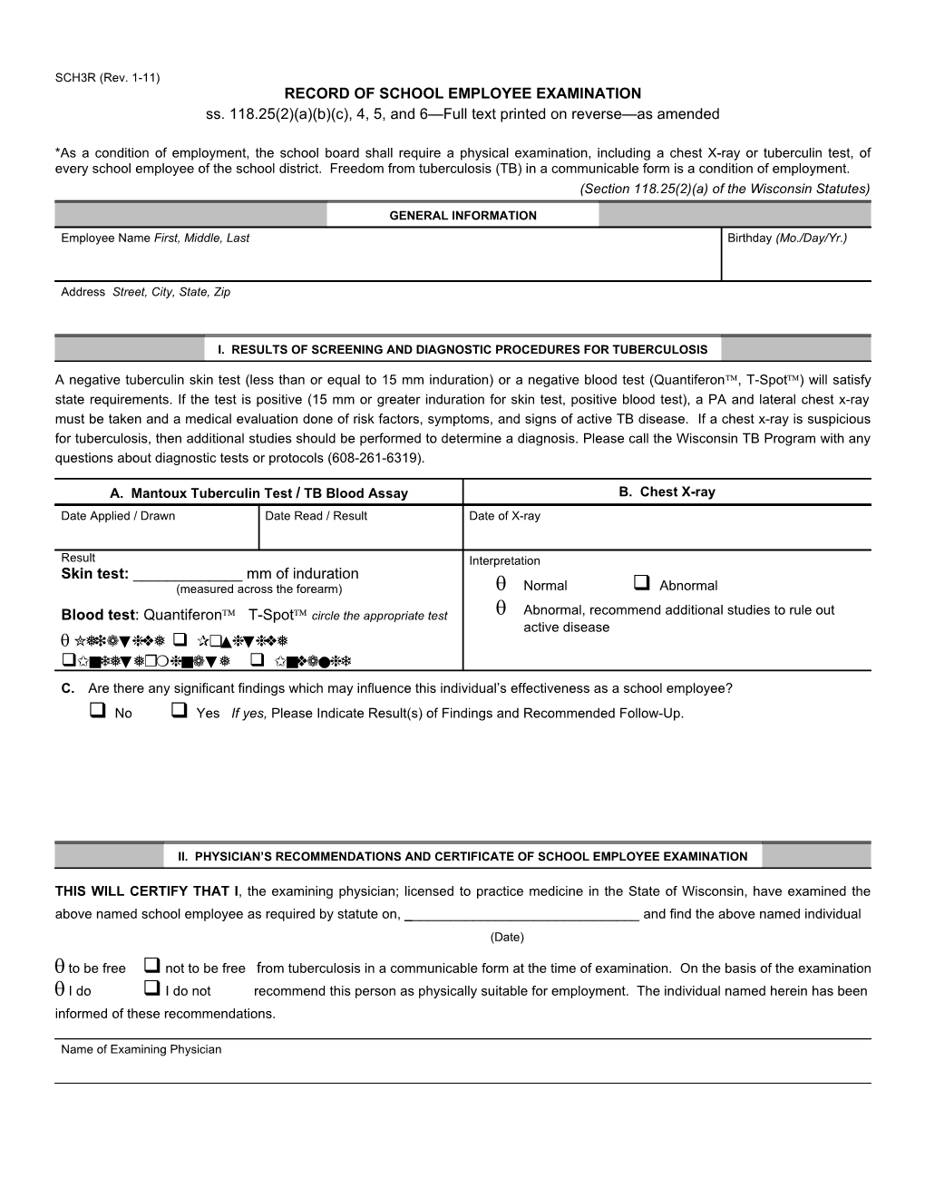 Record of School Employee Examination