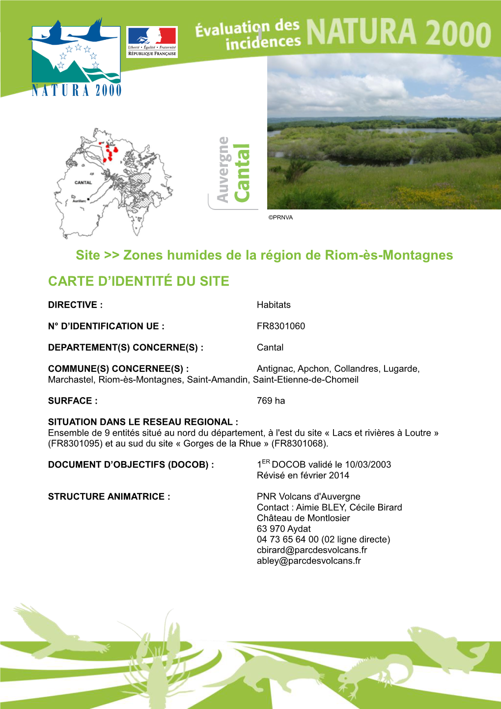 Site &gt;&gt; Zones Humides De La Région De Riom-Ès-Montagnes CARTE D'identité DU SITE