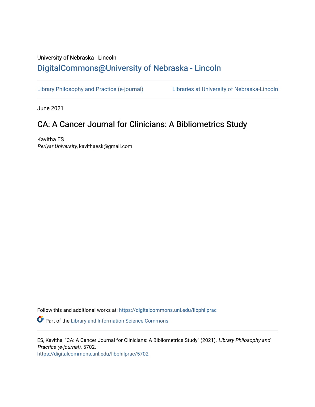 A Cancer Journal for Clinicians: a Bibliometrics Study