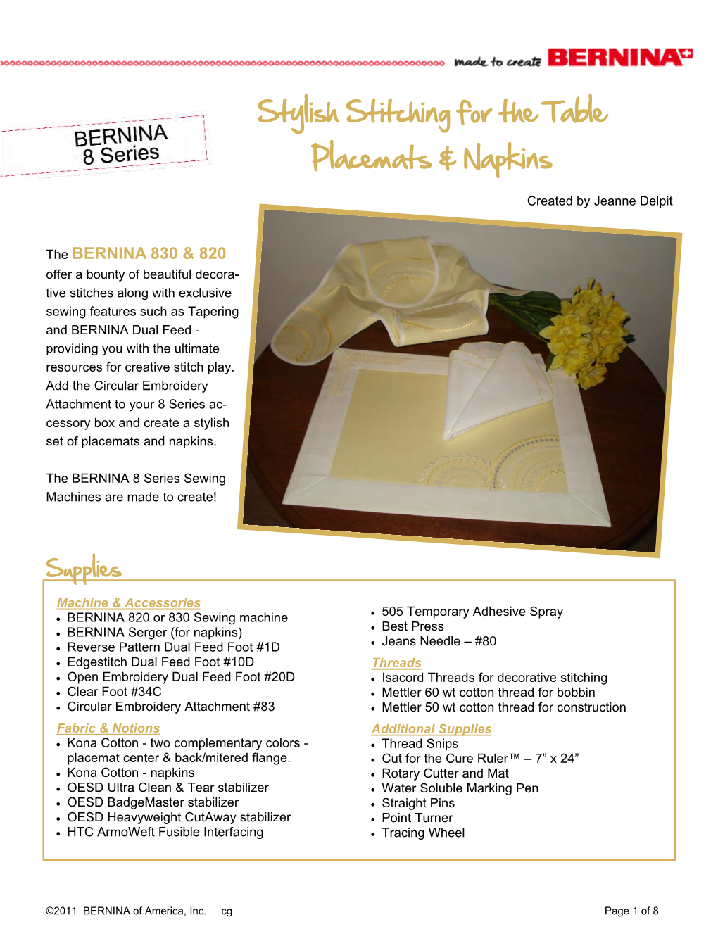 Stylish Stitching for the Table Placemats & Napkins