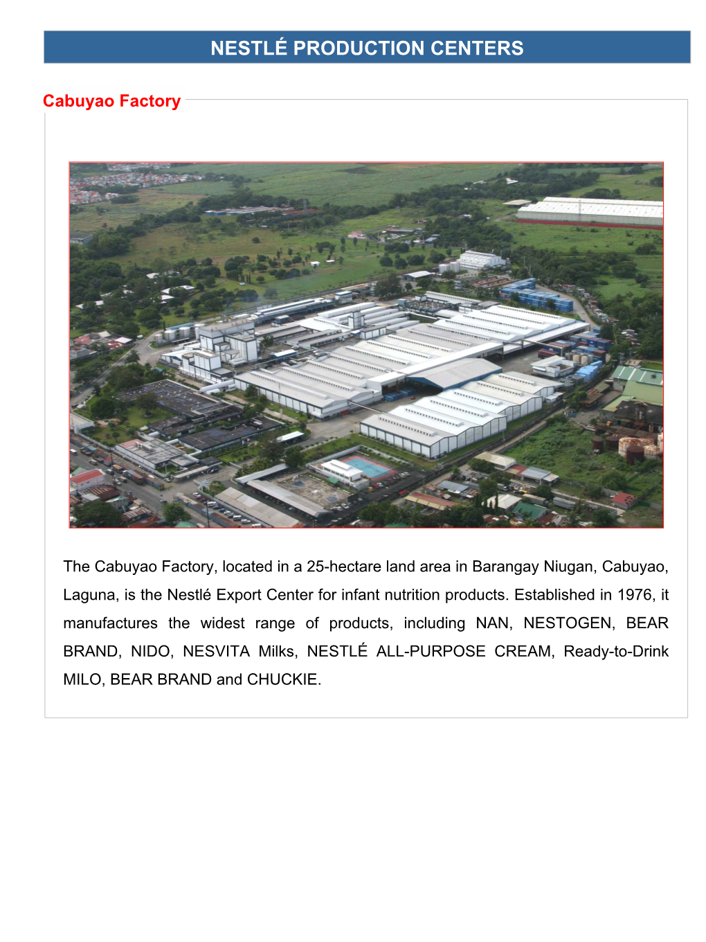 Nestlé Production Centers