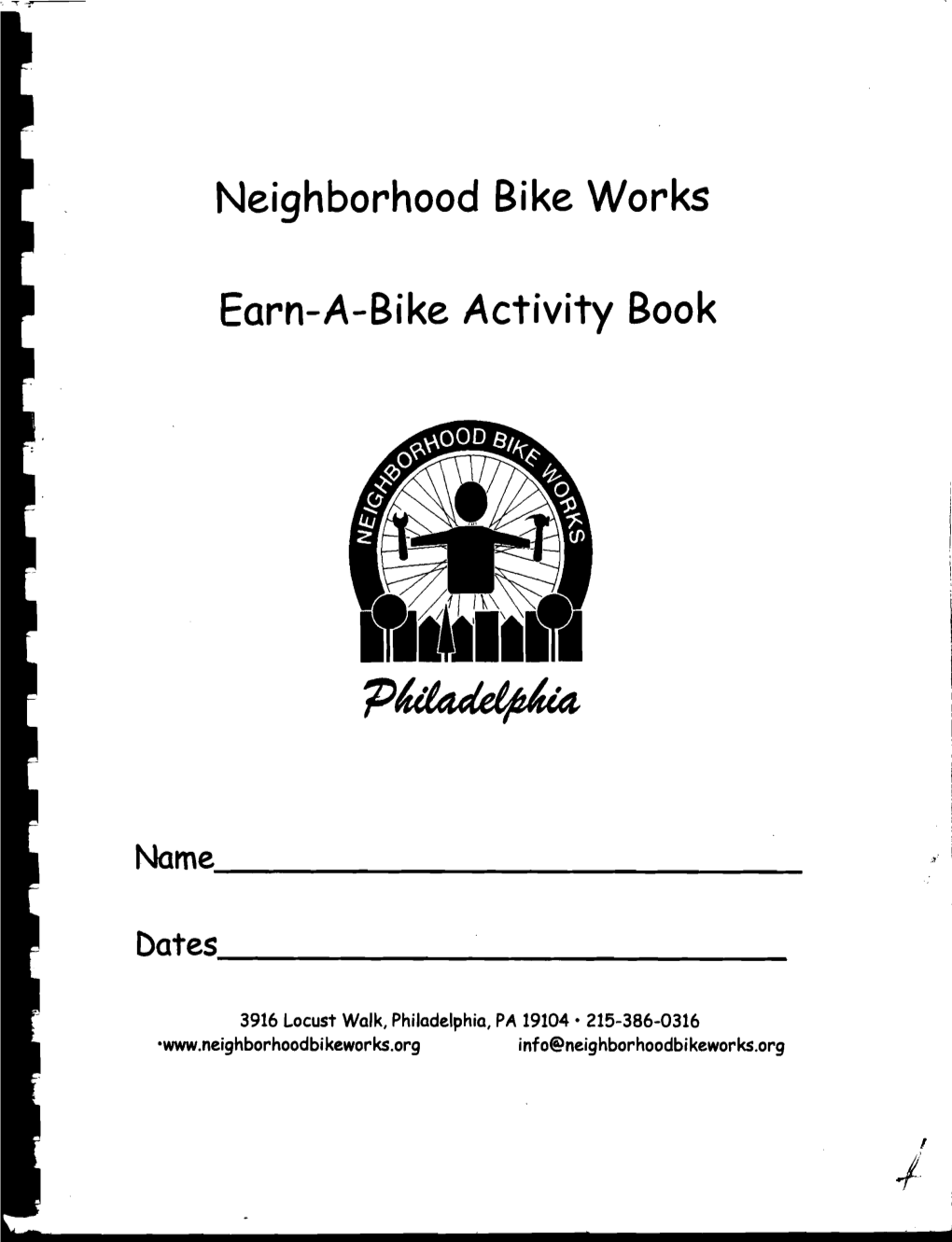 Neighborhood Bike Works Earn-A-Bike Activity Book