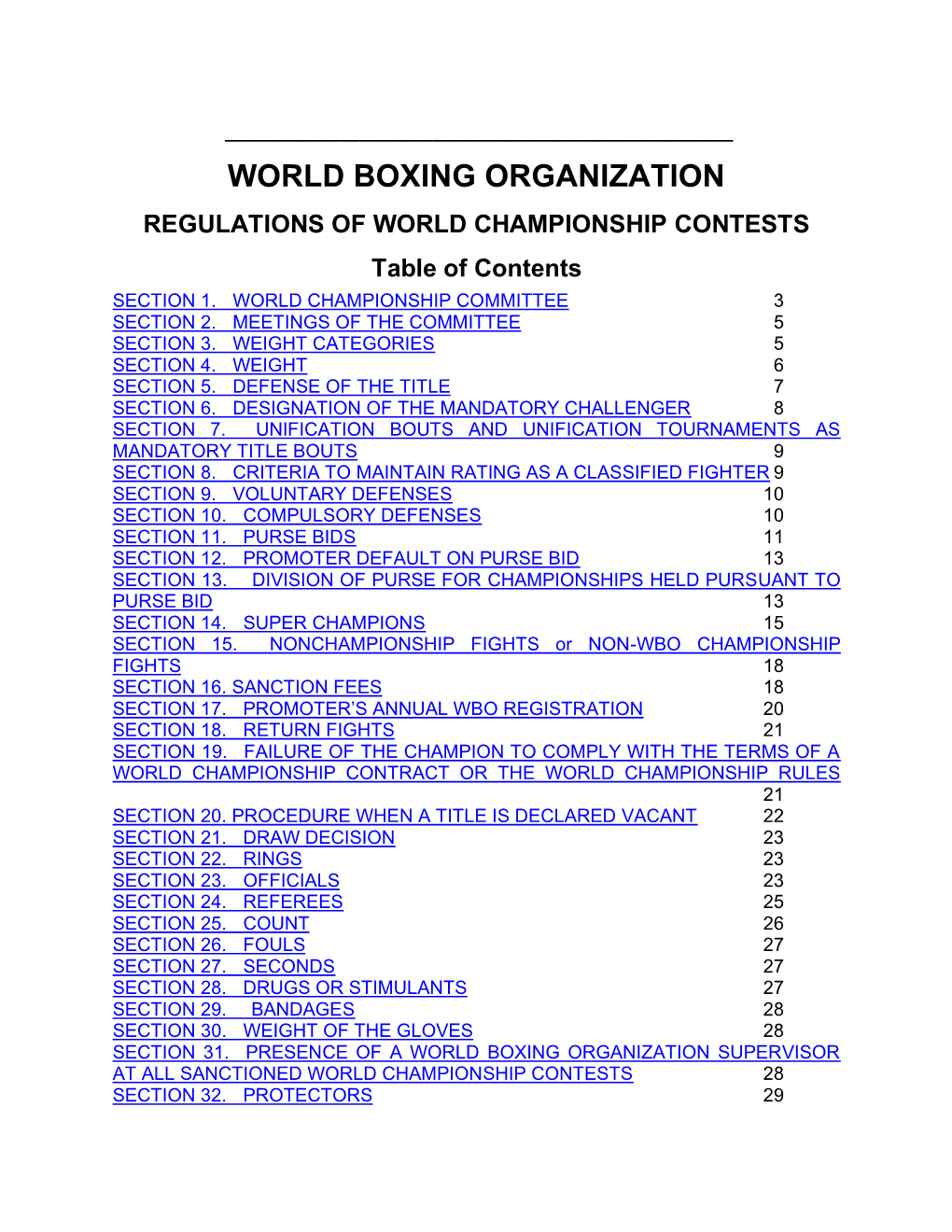REGULATIONS of WORLD CHAMPIONSHIP CONTESTS Table of Contents SECTION 1