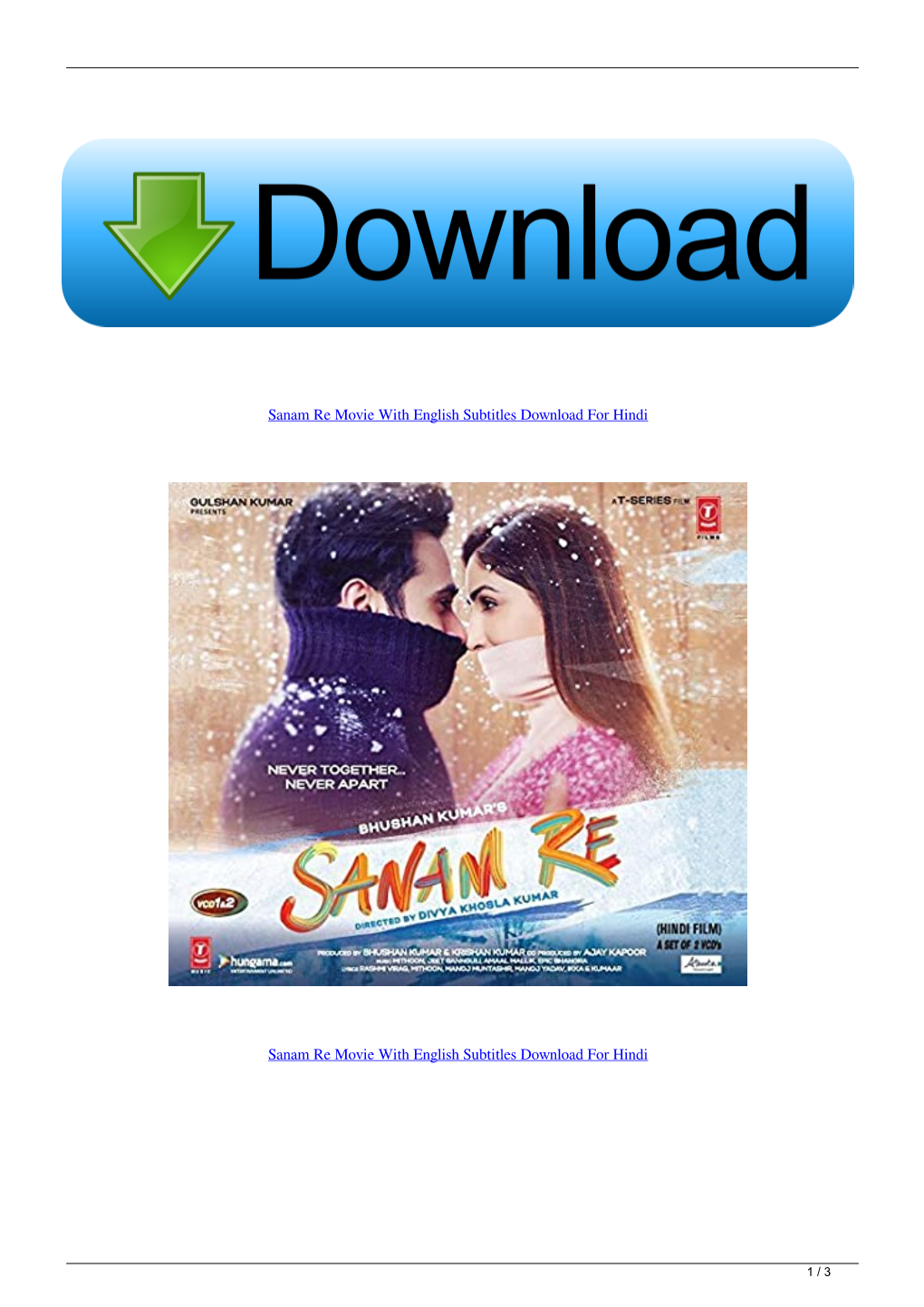 Sanam Re Movie with English Subtitles Download for Hindi