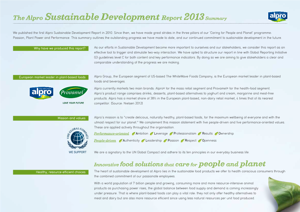 The Alpro Sustainable Development Report 2013Summary