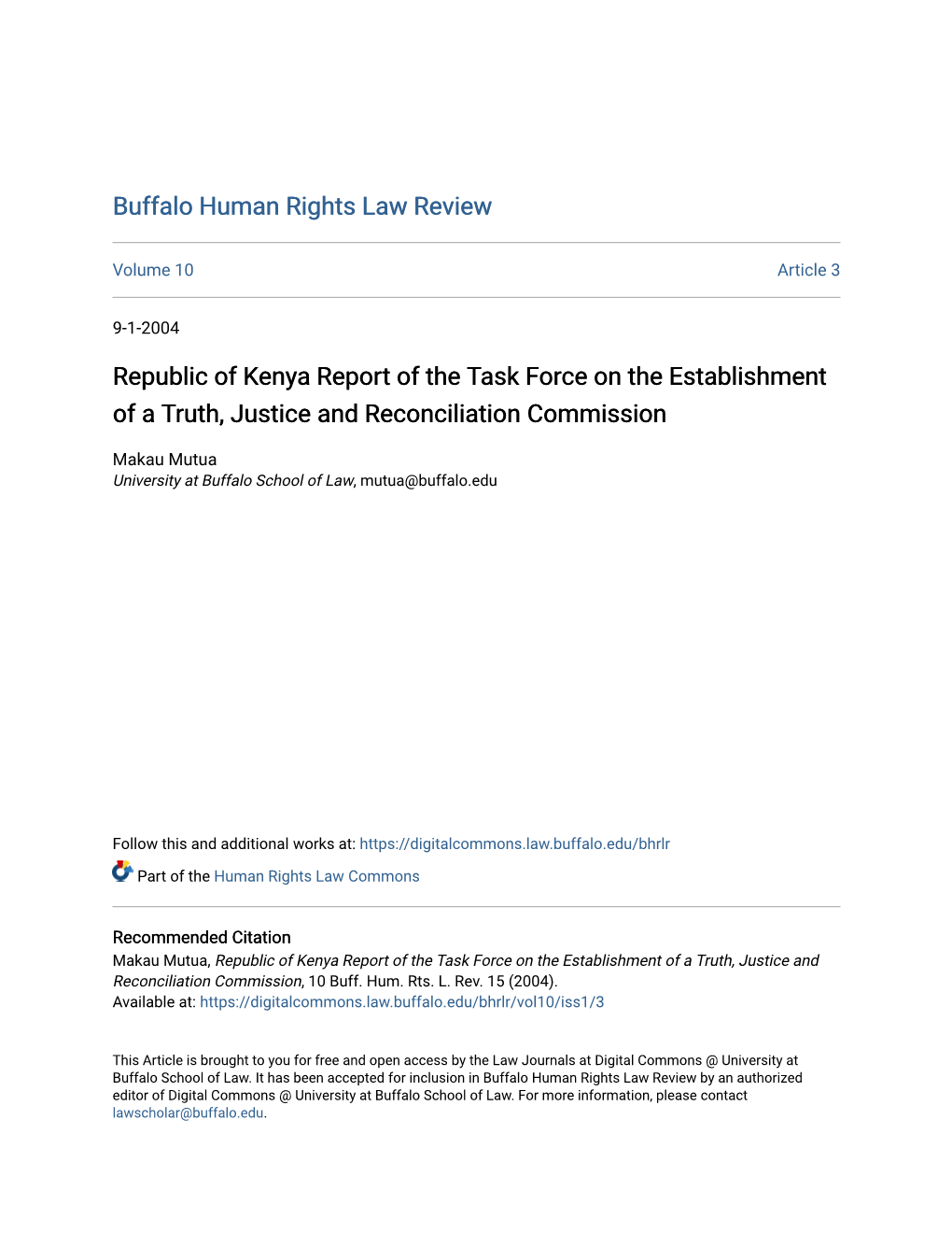 Republic of Kenya Report of the Task Force on the Establishment of a Truth, Justice and Reconciliation Commission