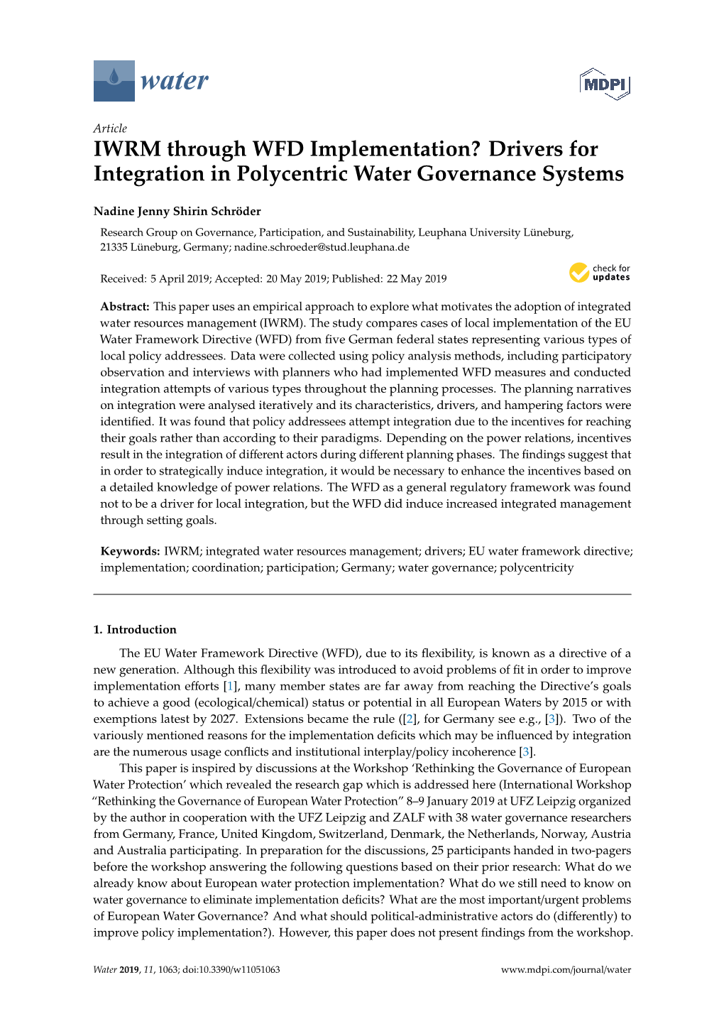 IWRM Through WFD Implementation? Drivers for Integration in Polycentric Water Governance Systems