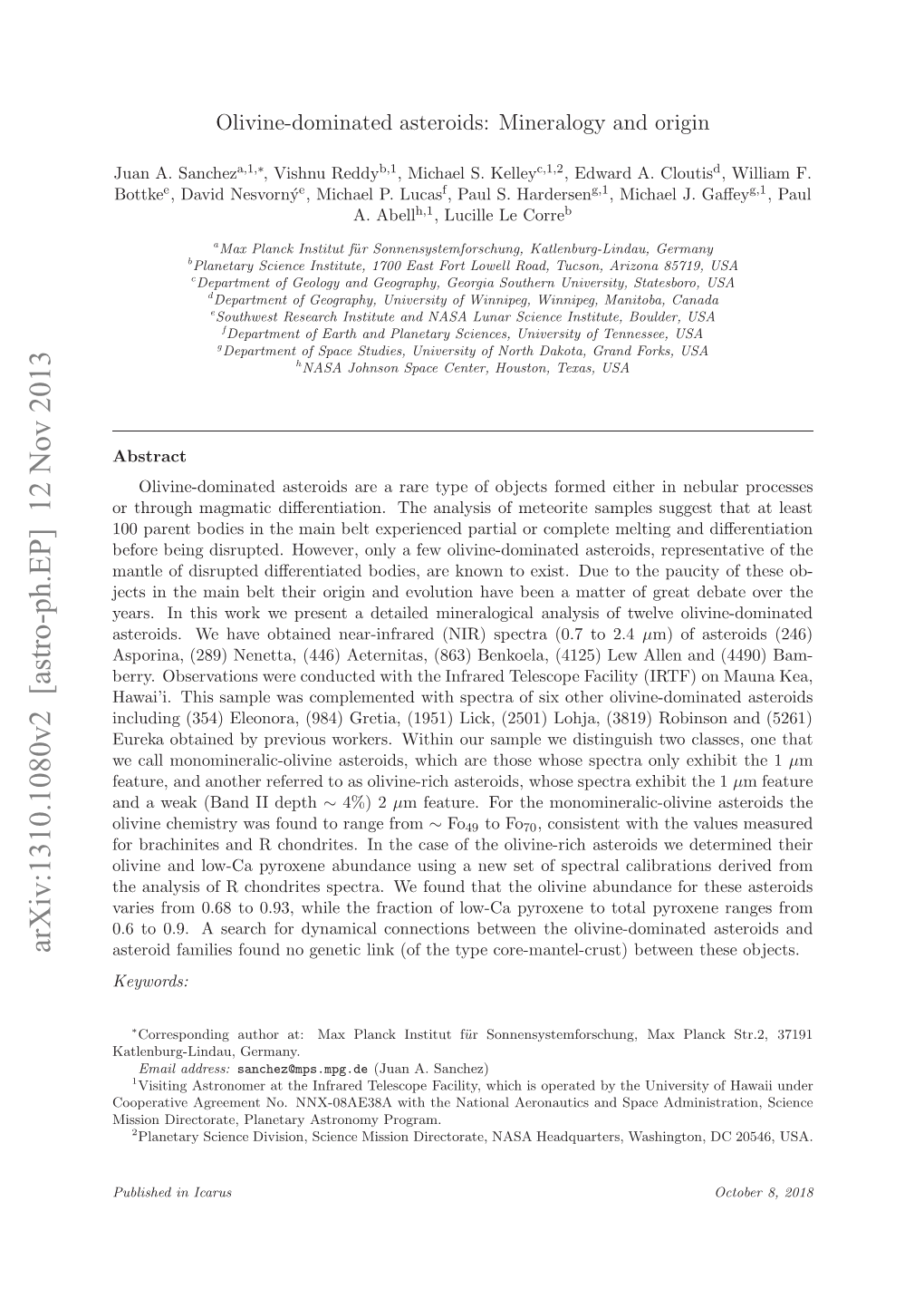 Olivine-Dominated Asteroids: Mineralogy and Origin