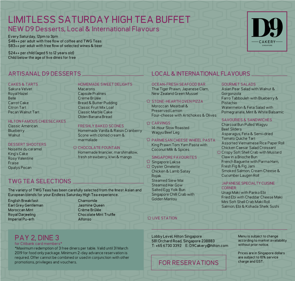 Limitless Saturday High Tea Buffet