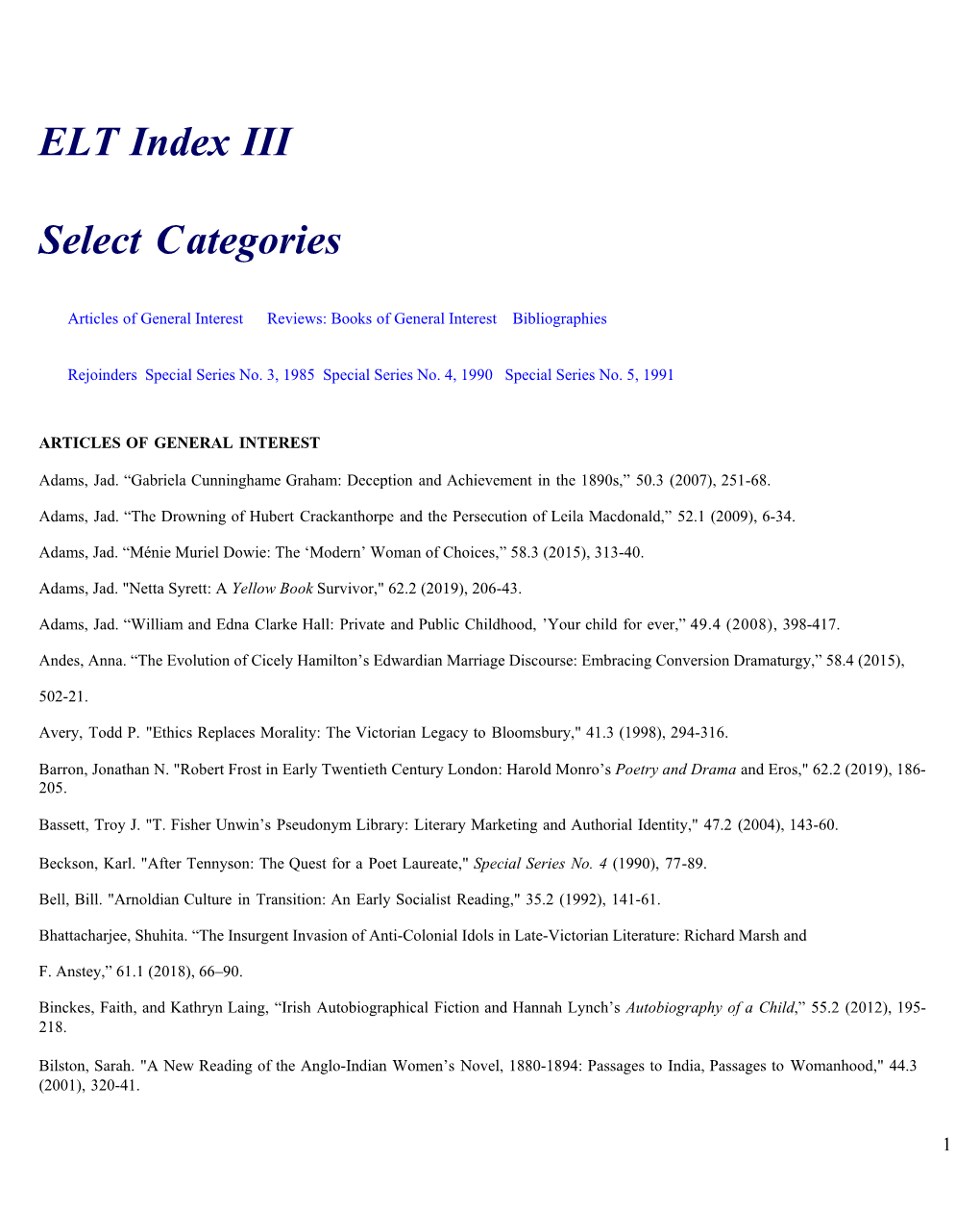 ELT Index IV Select